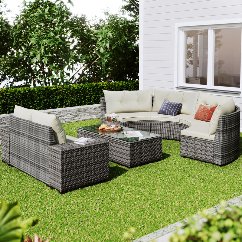 8-pieces Outdoor Wicker Round Sofa Set