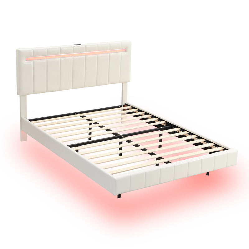 Queen Size Floating Bed Frame with LED Lights