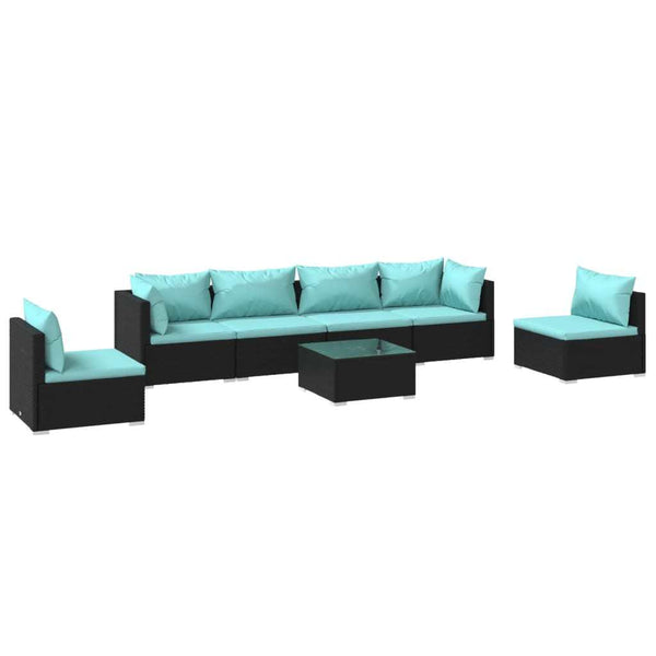 Patio Lounge Set with Cushions Poly Rattan Black