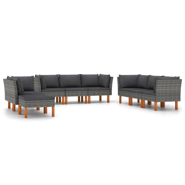 Patio Lounge Set with Cushions Poly Rattan Gray