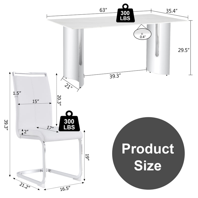 Modern marble dining table with white seats