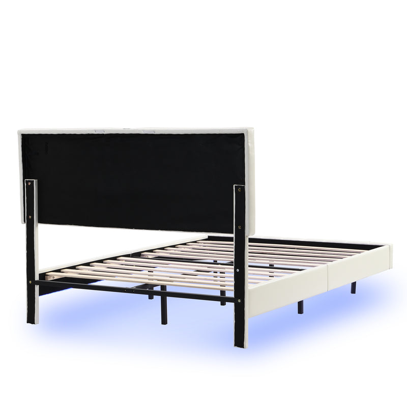 Queen Size Floating Bed Frame with LED Lights