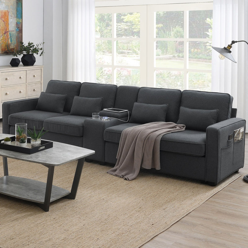 Upholstered Sofa with Console