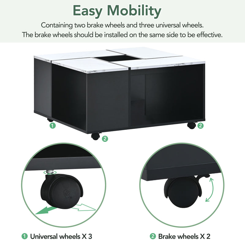 Modern 2 layer Coffee Table with Casters