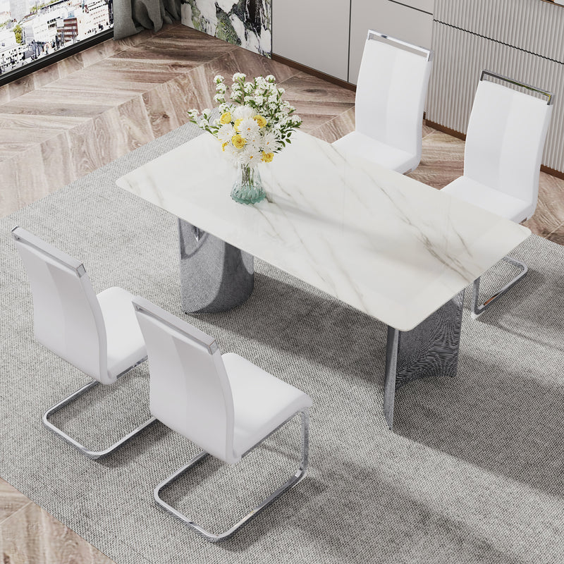 Modern marble dining table with white seats