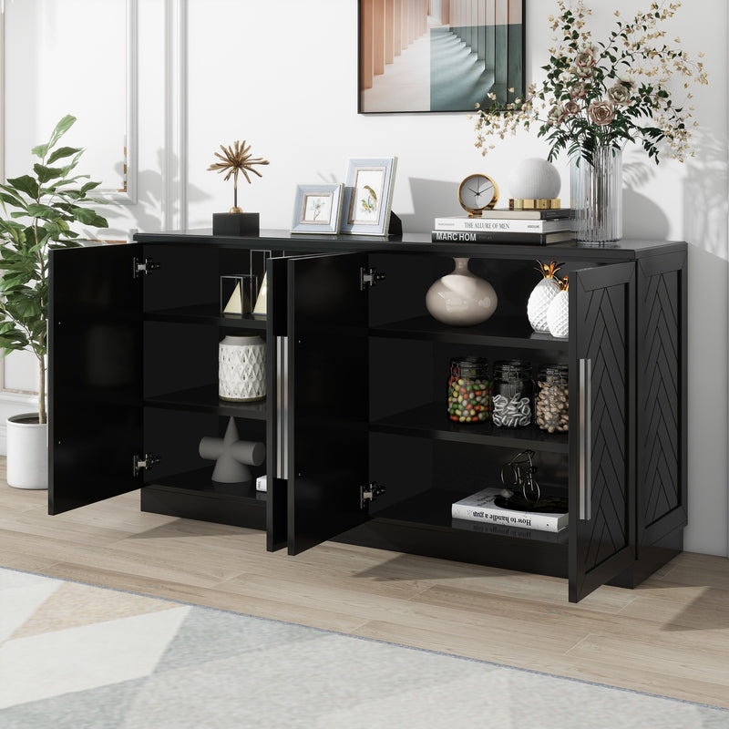 TREXM Sideboard with Adjustable Shelves and Silver Handles