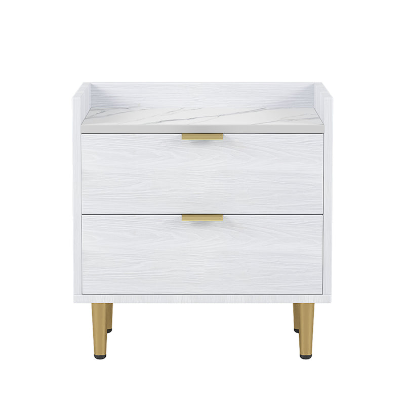 Wooden Nightstand with Marbling Worktop White