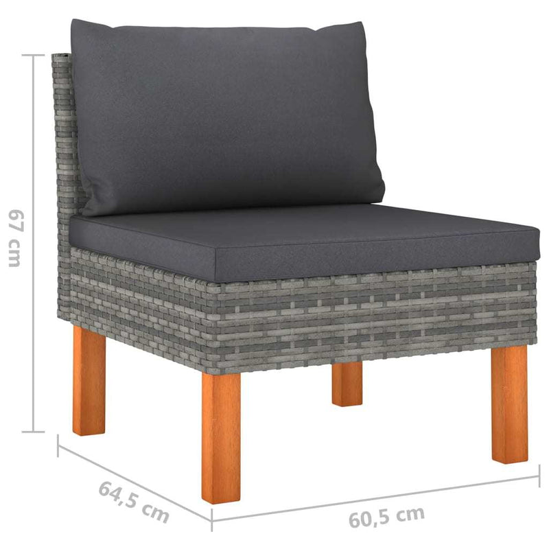 Patio Lounge Set with Cushions Poly Rattan Gray