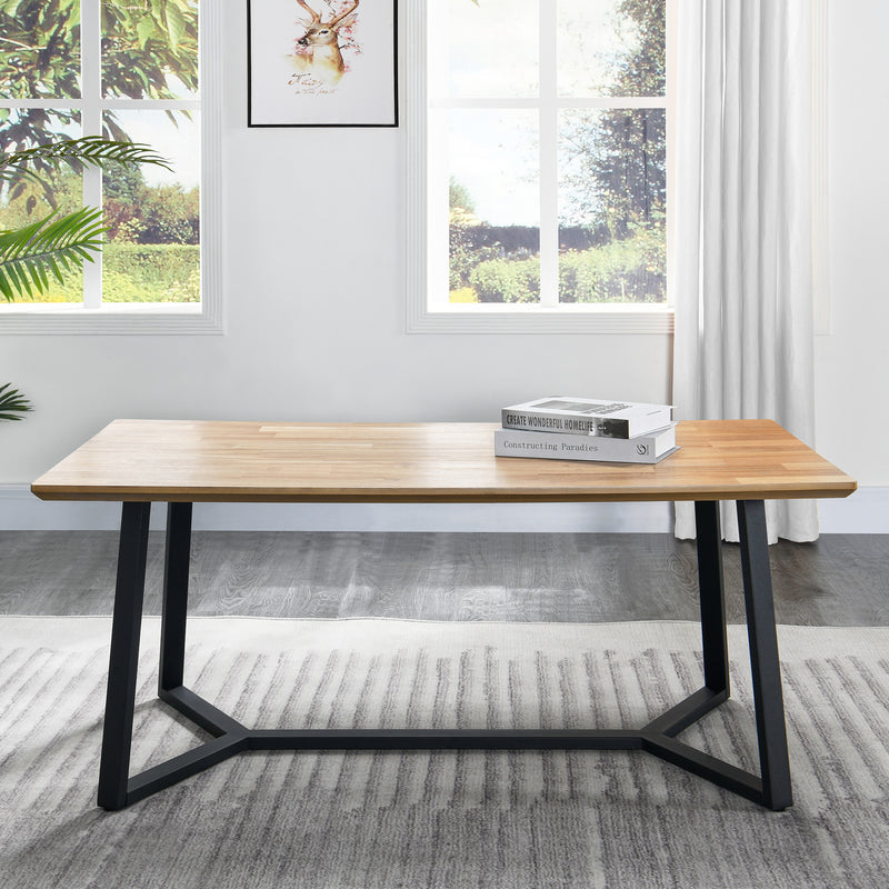 Wood Coffee Table Rectangle with Sturdy Metal Frame and Wood Finish