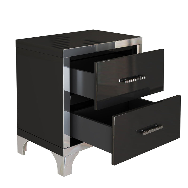 Elegant High Gloss Nightstand with Metal Handle,Mirrored Bedside Table with 2 Drawers for Bedroom,Living Room