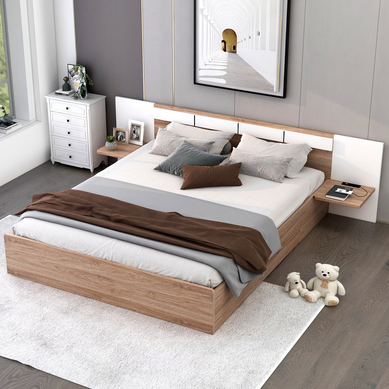 Queen Size Platform Bed with Headboard, Drawers, Shelves, USB Ports and Sockets