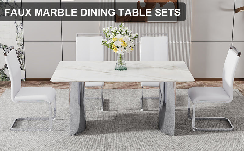 Modern marble dining table with white seats