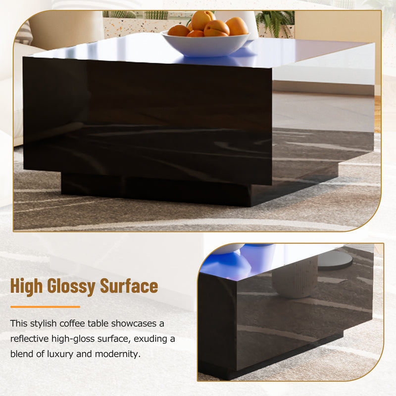 Square High Glossy Coffee Table with LED Lights