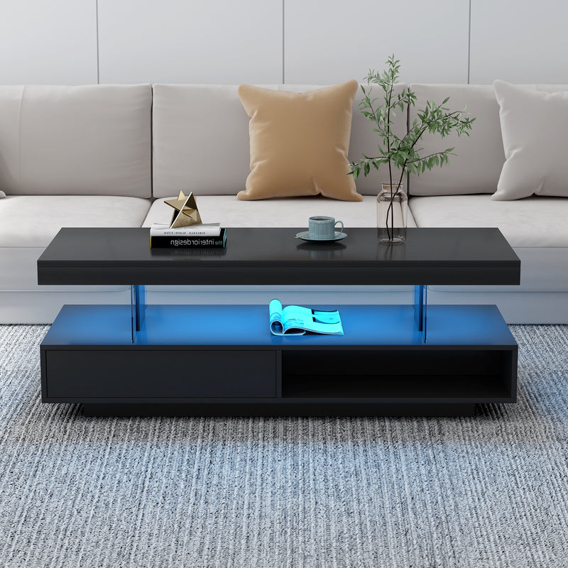 Modern LED Center Table with Display Shelves