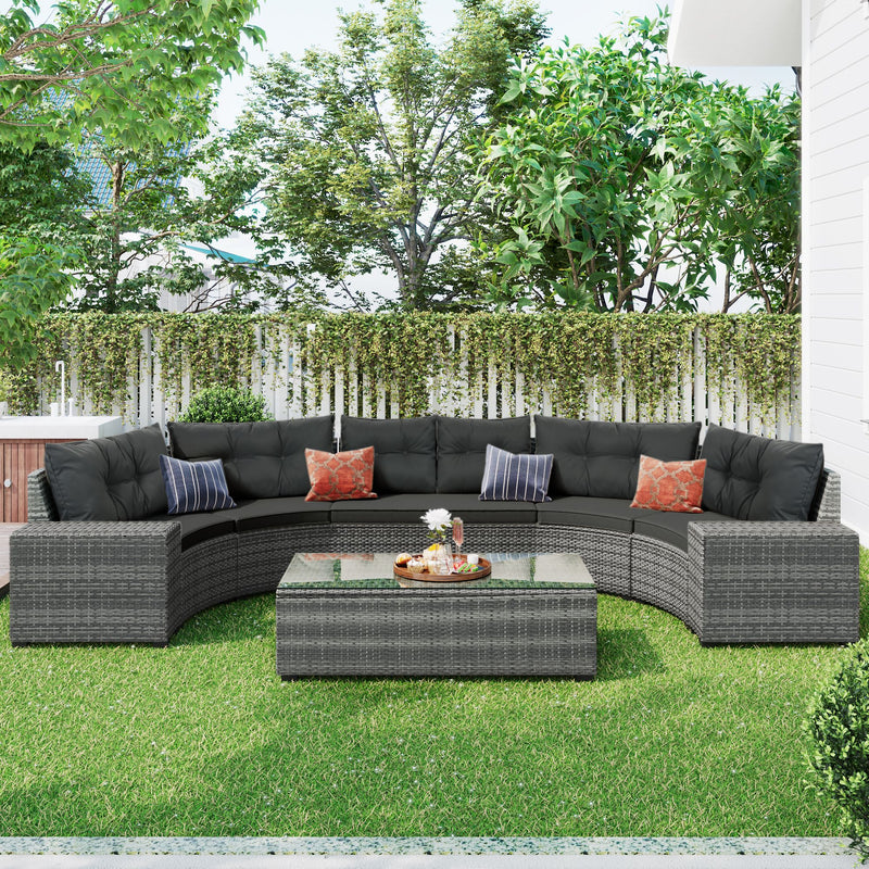 8-pieces Outdoor Wicker Round Sofa Set