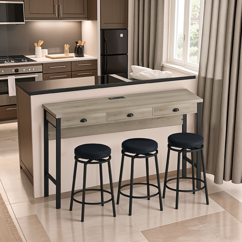 Bar Kitchen Table Set with Circular PU Stools