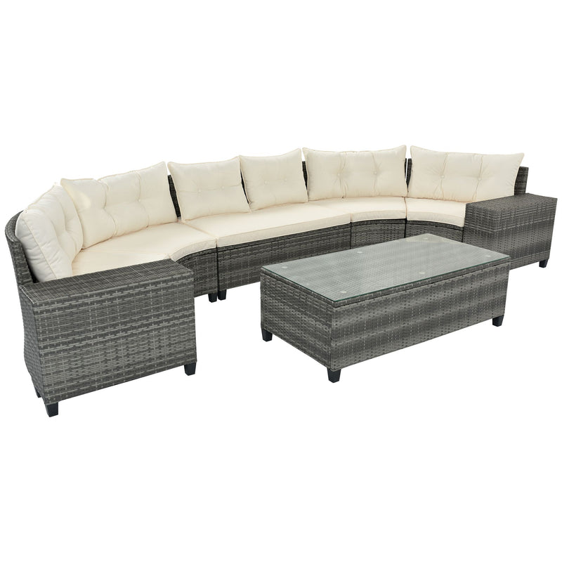 8-pieces Outdoor Wicker Round Sofa Set