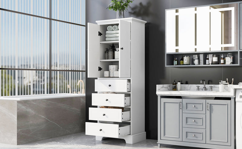 Storage Cabinet with 2 Doors and 4 Drawers for Bathroom