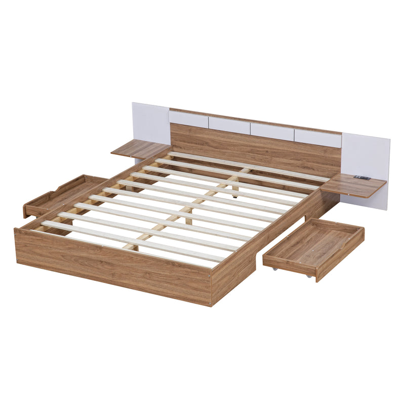 Queen Size Platform Bed with Headboard, Drawers, Shelves, USB Ports and Sockets