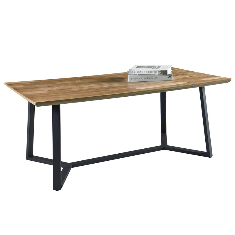 Wood Coffee Table Rectangle with Sturdy Metal Frame and Wood Finish