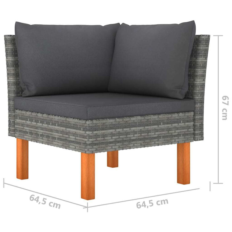 Patio Lounge Set with Cushions Poly Rattan Gray