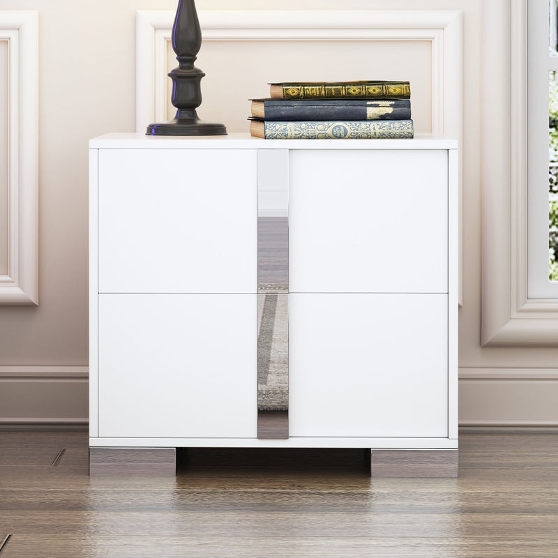 Elegant Nightstand with Mirrored Metal Handle