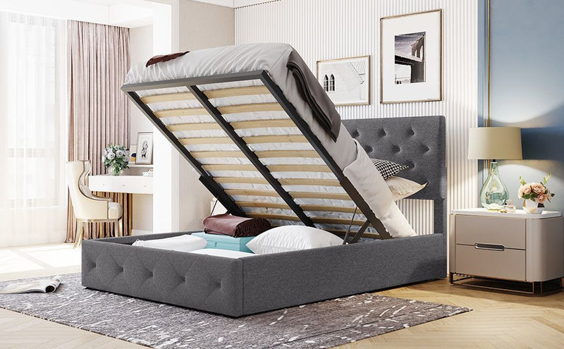 Full size Upholstered Platform bed with a Hydraulic Storage System