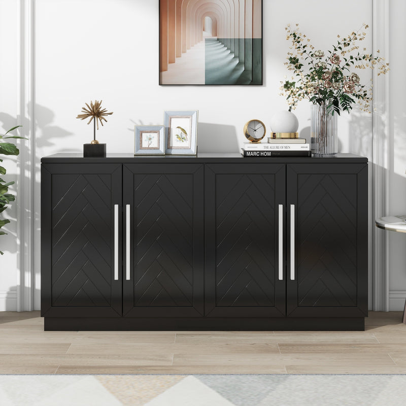 TREXM Sideboard with Adjustable Shelves and Silver Handles