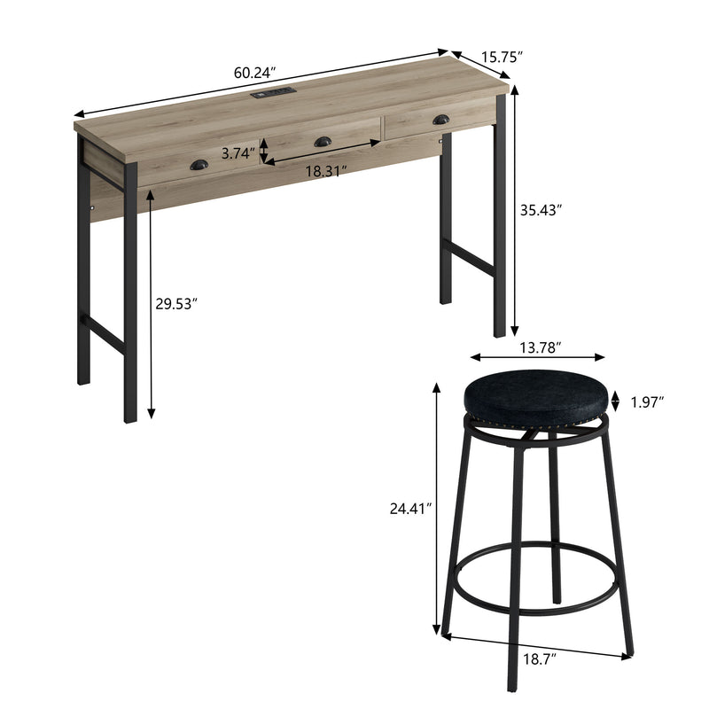 Bar Kitchen Table Set with Circular PU Stools