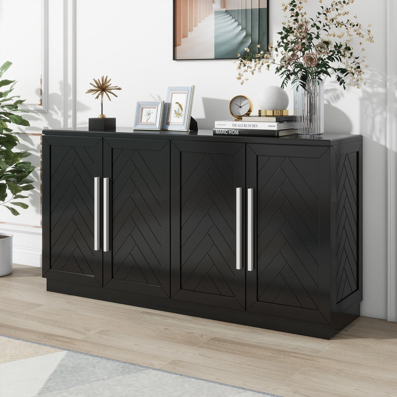 TREXM Sideboard with Adjustable Shelves and Silver Handles