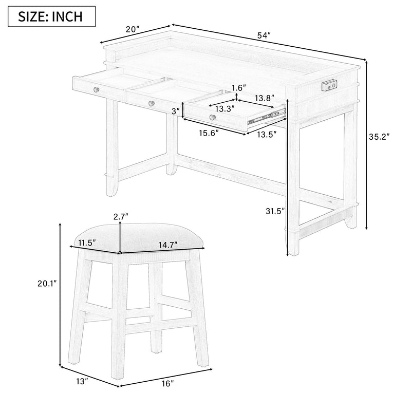 4-piece Dining Bar Table Set with 3 Upholstered Stools