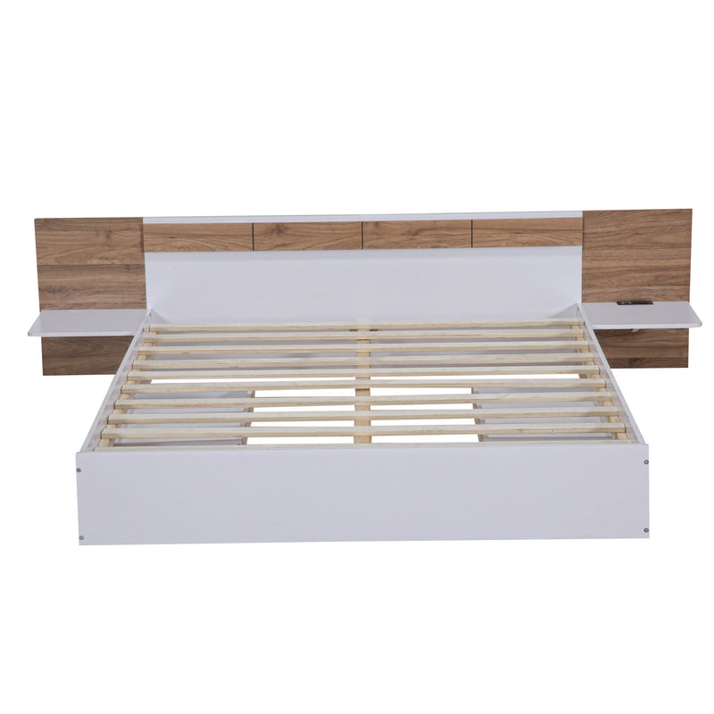 Queen Size Platform Bed with Headboard, Drawers, Shelves, USB Ports and Sockets