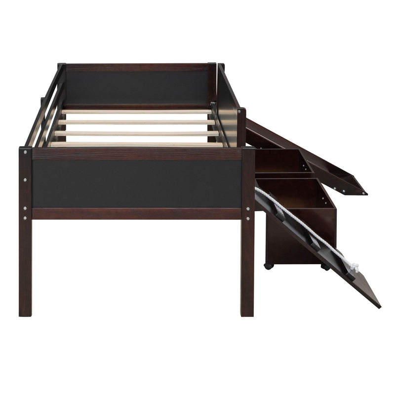 Twin size Loft Bed Wood Bed with Two Storage Boxes