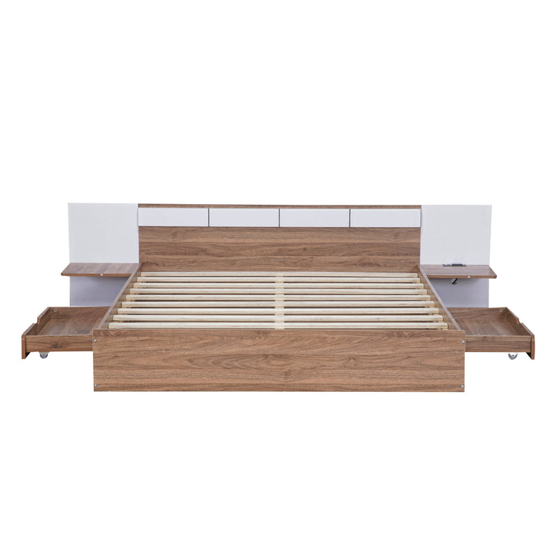 Queen Size Platform Bed with Headboard, Drawers, Shelves, USB Ports and Sockets