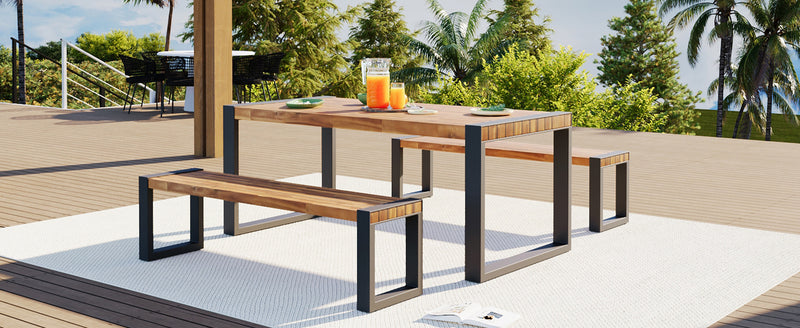 Outdoor Dining Table With 2 Benches