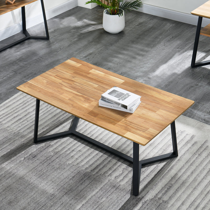 Wood Coffee Table Rectangle with Sturdy Metal Frame and Wood Finish