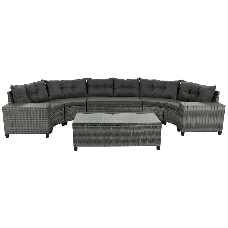 8-pieces Outdoor Wicker Round Sofa Set