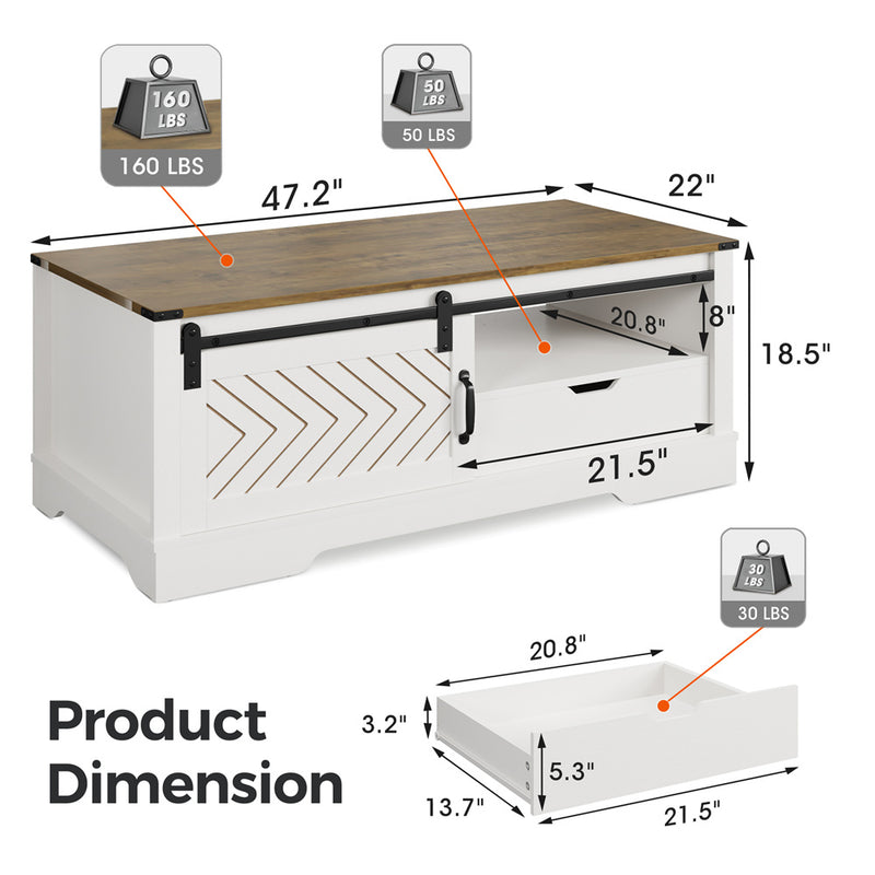 Small Coffee Table With Barn Door Drawer Storage