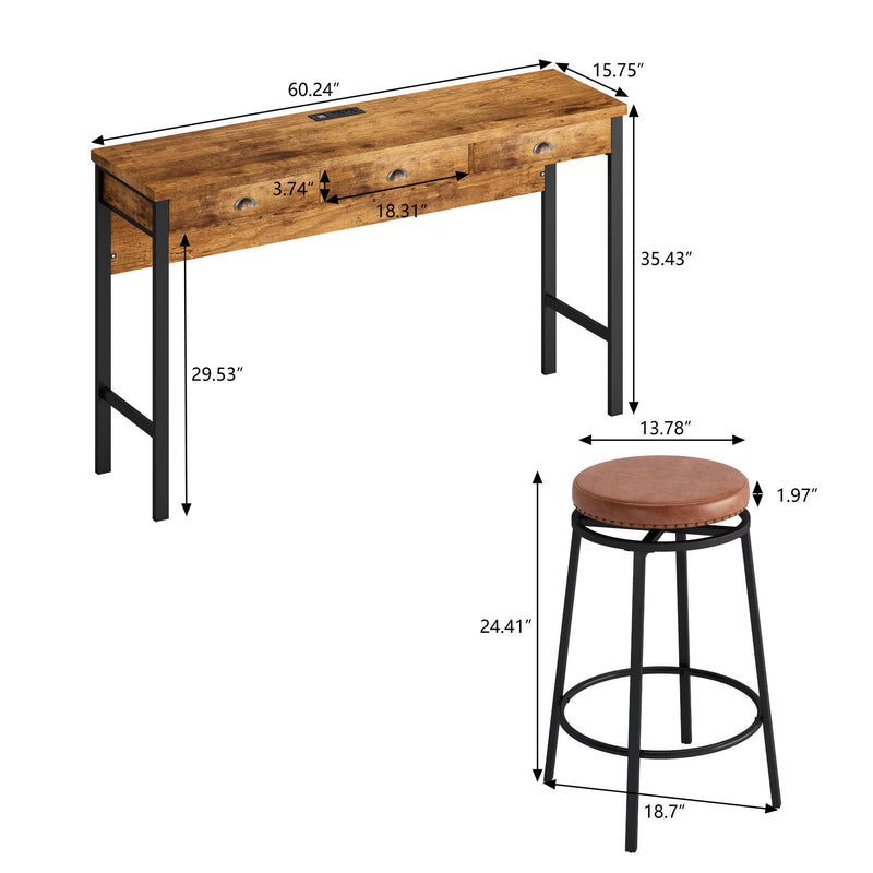 Bar Kitchen Table Set with Circular PU Stools