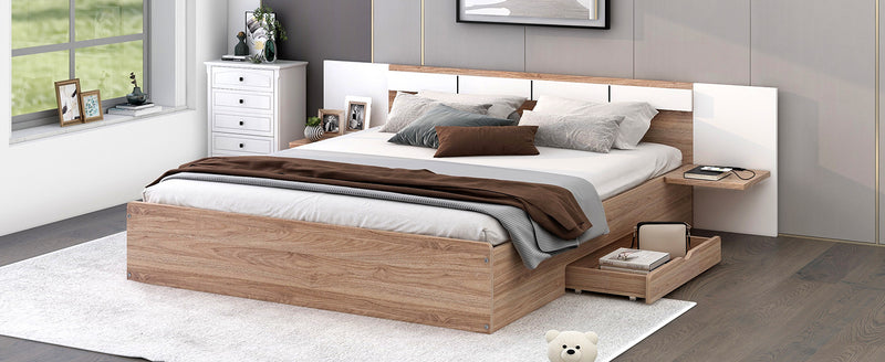 Queen Size Platform Bed with Headboard, Drawers, Shelves, USB Ports and Sockets