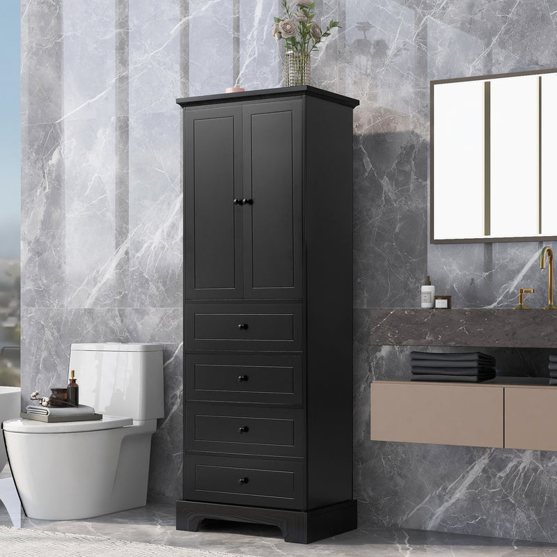 Storage Cabinet with 2 Doors and 4 Drawers for Bathroom