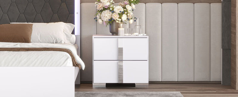 Elegant Nightstand with Mirrored Metal Handle