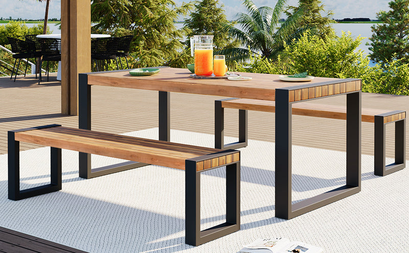 Outdoor Dining Table With 2 Benches