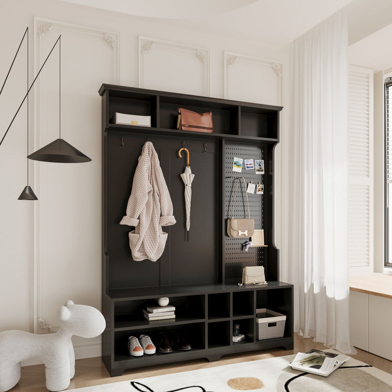 Hall Cabinet with Storage Shelves and Pegboard, for Hallways, Halls and Bedrooms