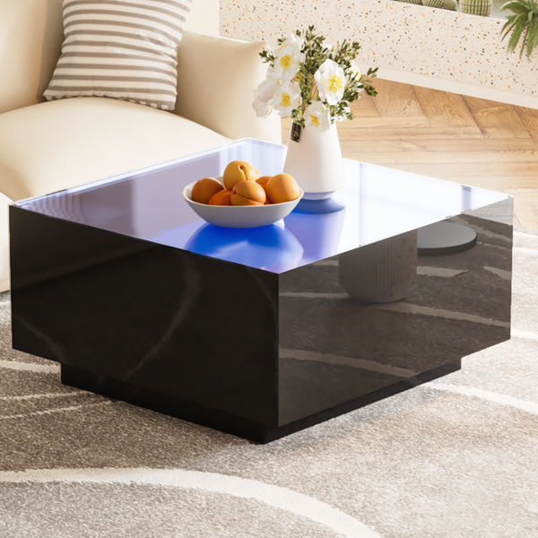 Square High Glossy Coffee Table with LED Lights