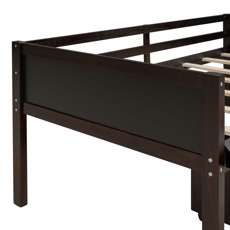 Twin size Loft Bed Wood Bed with Two Storage Boxes