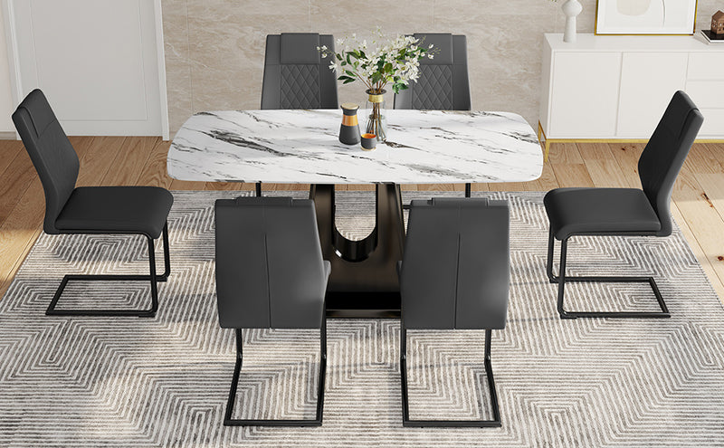 minimalist dining table set imitation marble tabletop