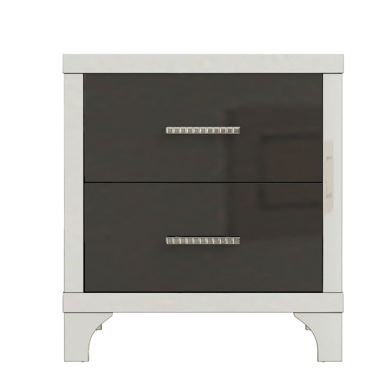 Elegant High Gloss Nightstand with Metal Handle,Mirrored Bedside Table with 2 Drawers for Bedroom,Living Room