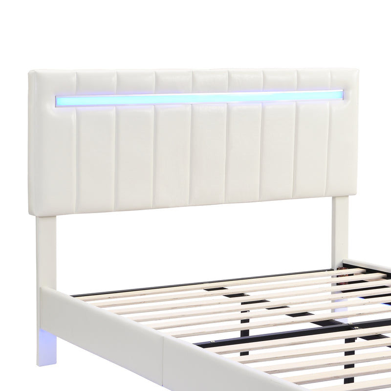 Queen Size Floating Bed Frame with LED Lights