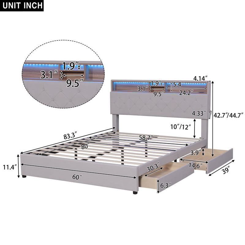 Upholstered Bed with Storage Headboard